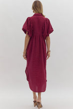 Load image into Gallery viewer, Plum Bubble Sleeve Midi Dress