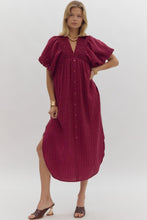 Load image into Gallery viewer, Plum Bubble Sleeve Midi Dress