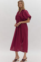 Load image into Gallery viewer, Plum Bubble Sleeve Midi Dress