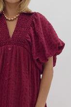 Load image into Gallery viewer, Plum Bubble Sleeve Midi Dress