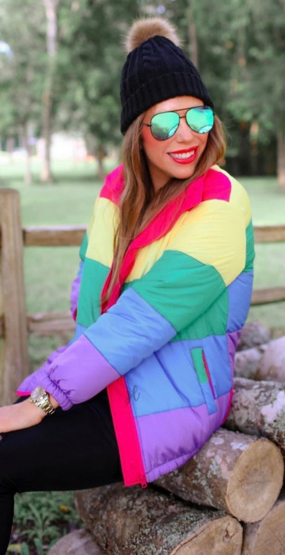 multicolor puffer coat
