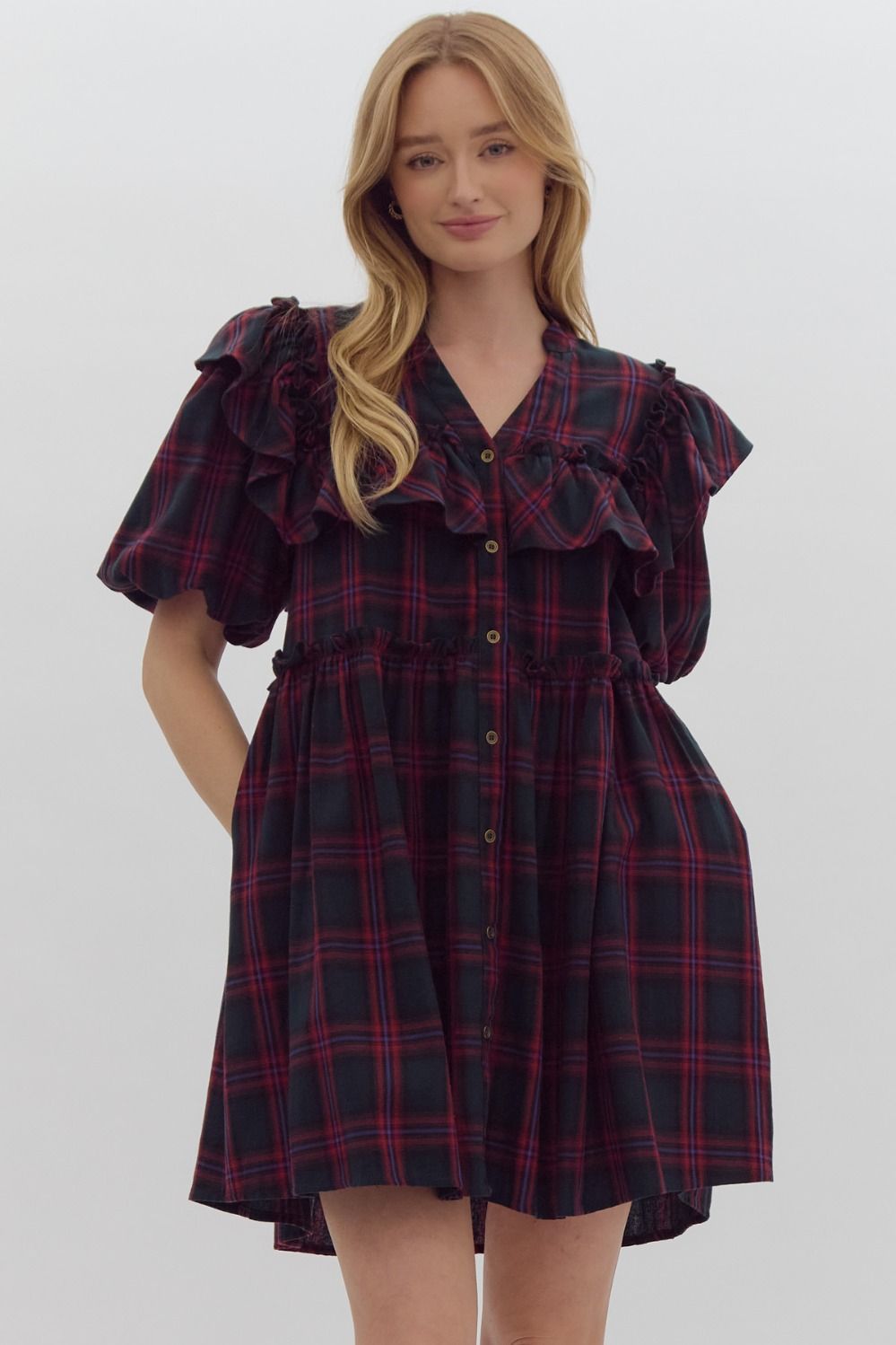 Christmas Plaid Dress-Green