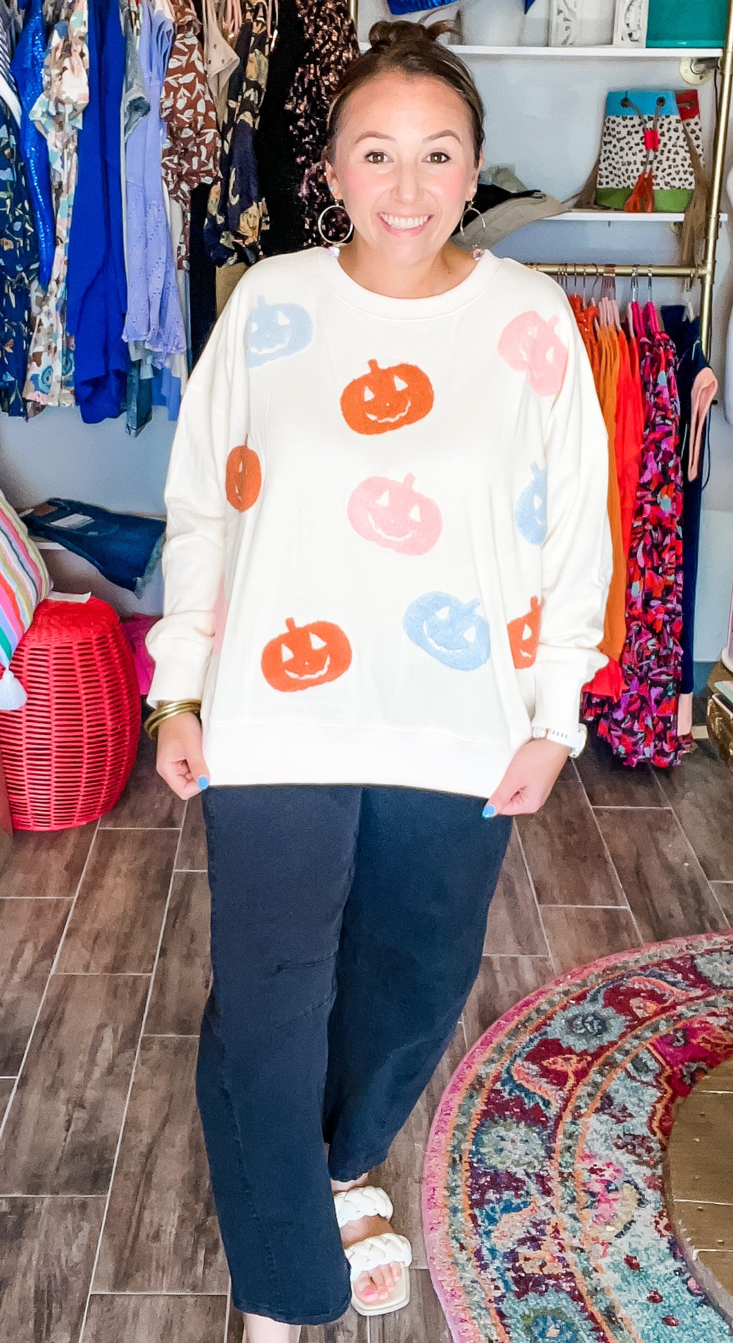 Cream Multi Colored Pumpkin Sweatshirt