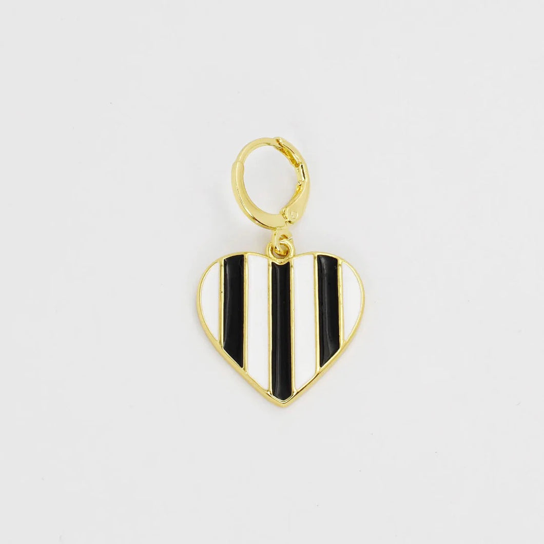 Black Stripes Heart Charm