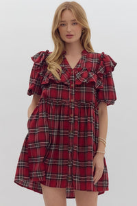 Christmas Plaid Dress-Red