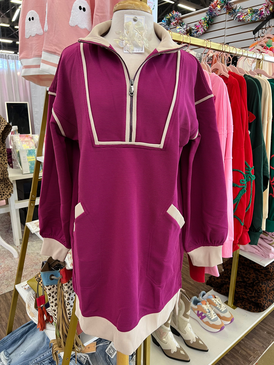 Magenta Long Sleeve Leisure Dress