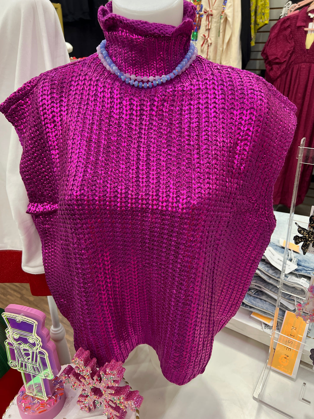 Magenta Metallic Sweater Top