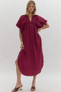 Plum Bubble Sleeve Midi Dress