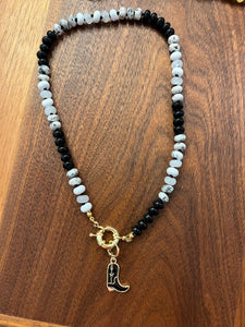 Black White Gemstone Necklace