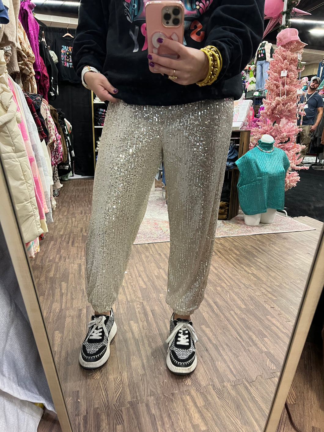 Cream Sequin Joggers