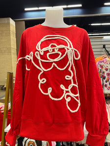 Red Embossed Santa Oversized Sweatshirt