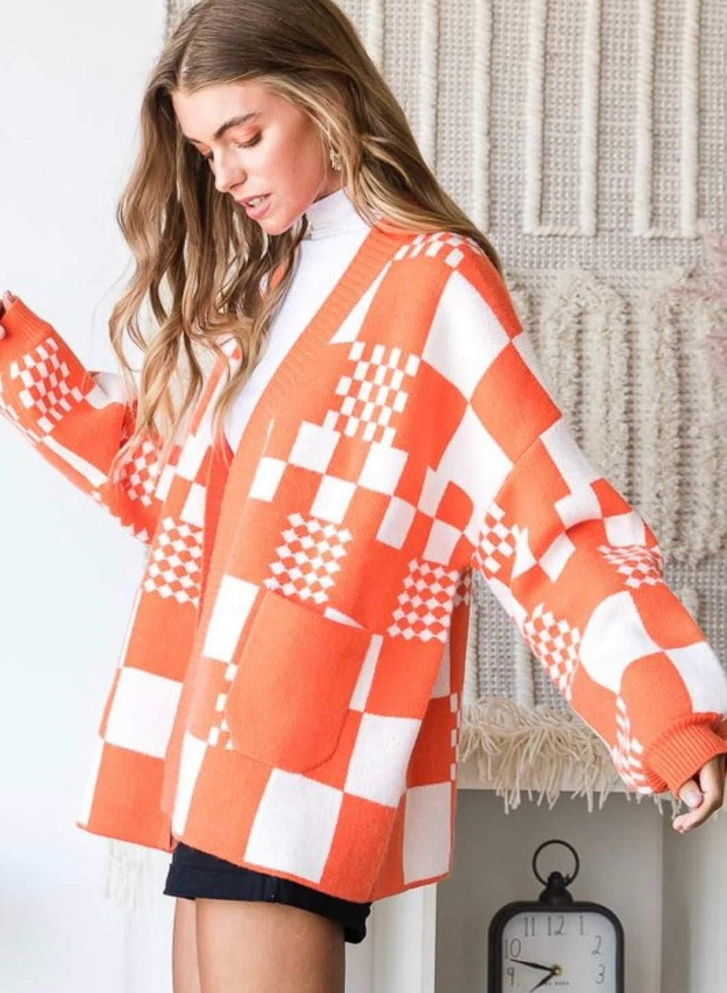 Orange Checkered Cardigan