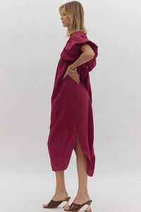 Plum Bubble Sleeve Midi Dress