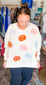 Cream Multi Colored Pumpkin Sweatshirt