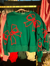 Load image into Gallery viewer, Christmas Bows Embossed Oversized Sweatshirt- Green
