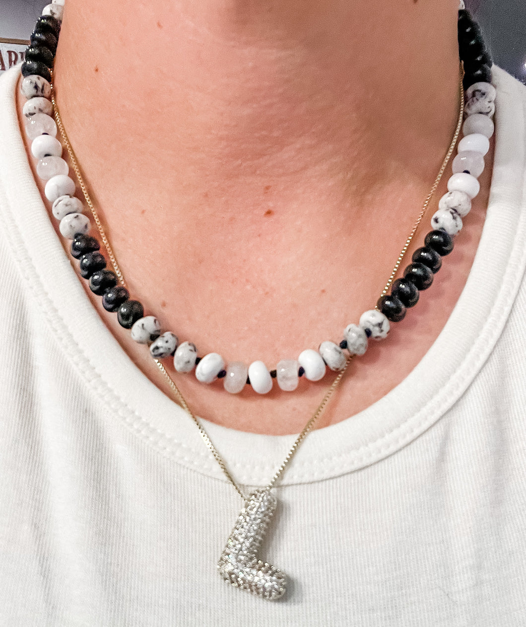 Black White Gemstone Necklace