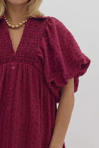 Plum Bubble Sleeve Midi Dress