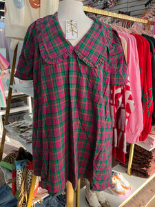 Magenta and Green Plaid Dress