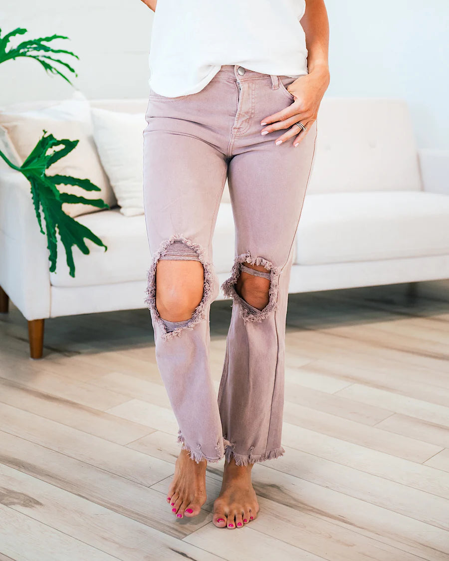 Risen Crop Jeans Mauve