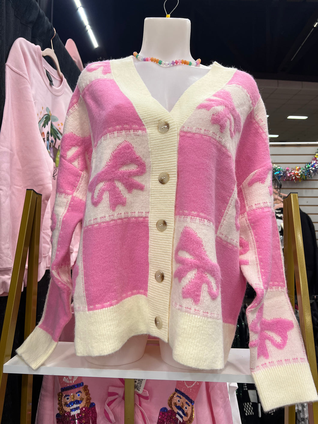 Pink Ivory Bow Cardigan