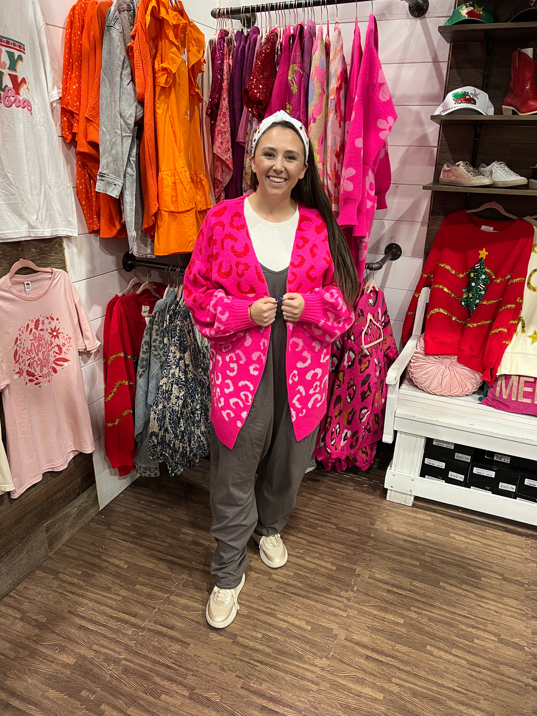 Hot Pink Mix Leopard Cardigan