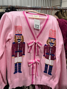 Sequin Nutcracker Pink Bow Cardigan