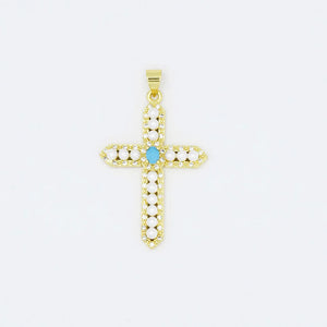 Turquoise Pearl Cross Charm