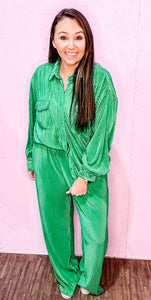 Kelly Green Pleated Set