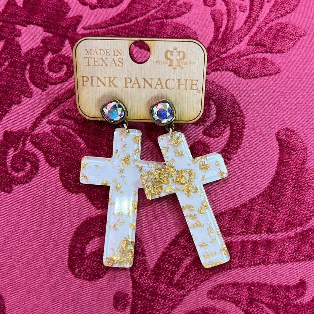 White Foil PP Cross Earring