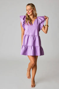 Ronnie Purple Ruffle Sleeve Dress