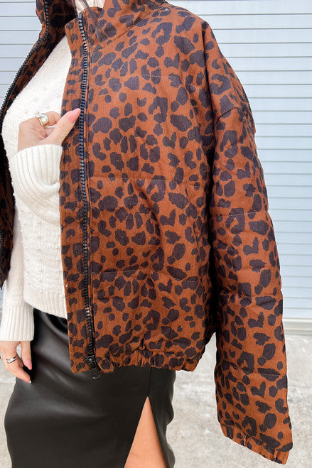 Leopard corduroy Puffer Jacket