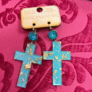 Foiled Turquoise Cross PP Earring