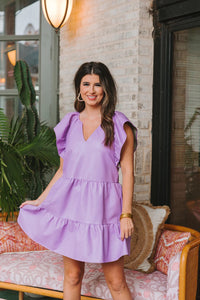 Ronnie Purple Ruffle Sleeve Dress