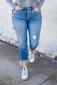 KANCAN Button-fly Distressed Jeans