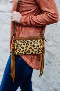 Leopard fringe crossbody