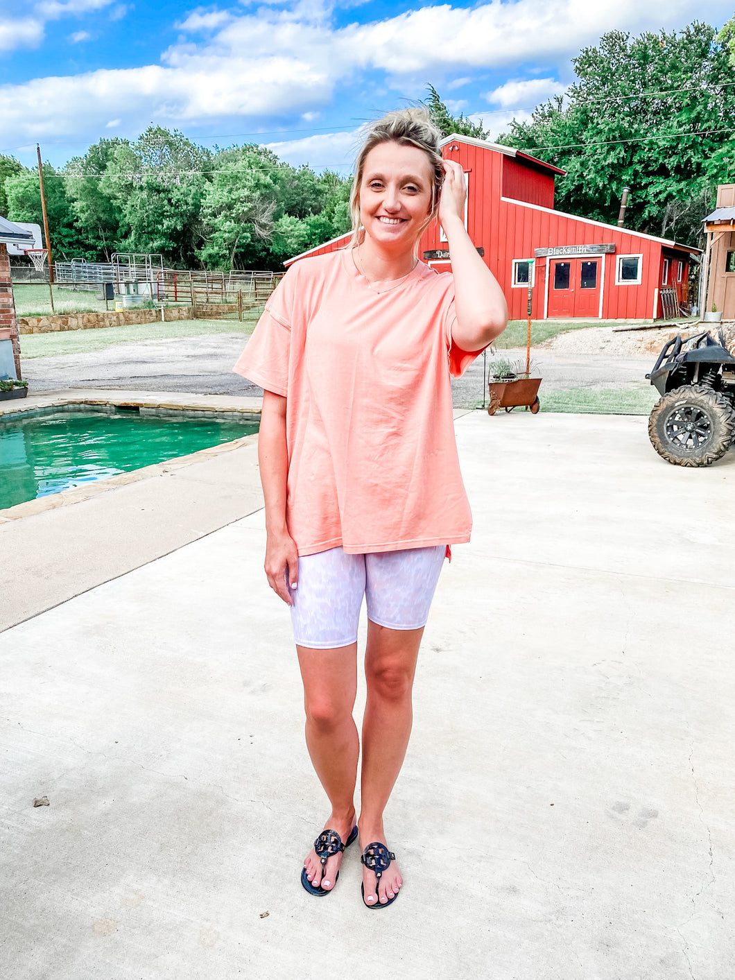 Coral Paintbrush Biker Shorts